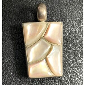 VTG 925 Mother Of Pearl Pendant Sterling Silver MOP Mosaic Shell Boho Artisan